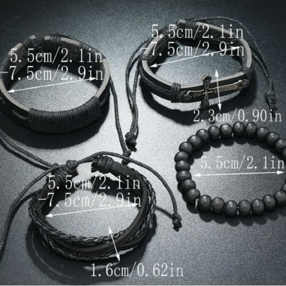 New PU Leather 1-4PC MENS BELIEVE Handwoven Vintage PU Leather 4pc Bracelet set - Picture 4 of 6